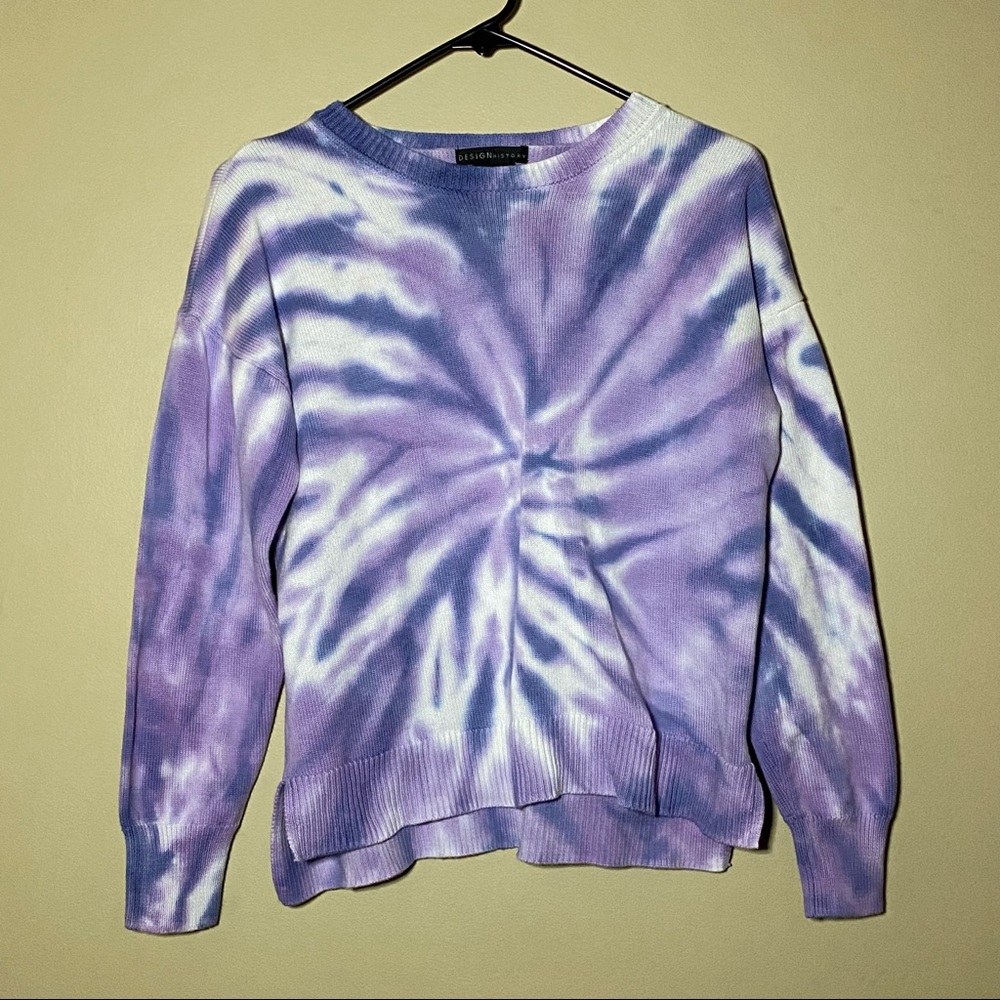 Design History Womens Purple & White Tie Dye Sweater Size Large